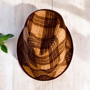 Brown Checkered Fedora Hat